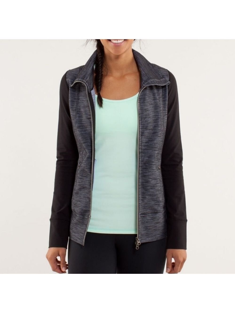 Lululemon Yoga Zipup Large Slub Denim Polar Haze Black